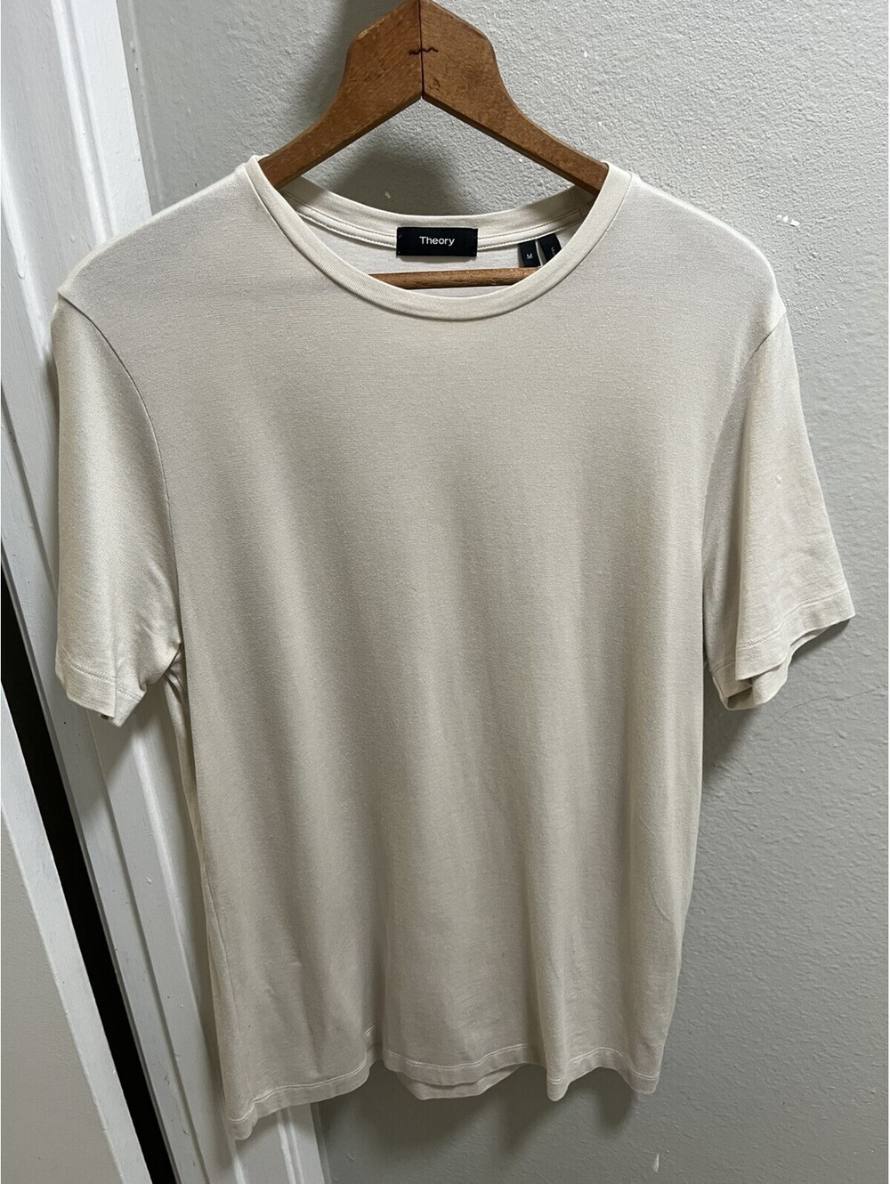Theory Shirt Mens Beige Silk Cotton Clean Tee Sz M